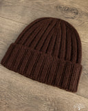 Cableami Cashmere 2x2 Rib Watch Cap - Brown