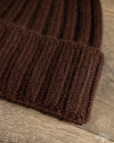 Cableami Cashmere 2x2 Rib Watch Cap - Brown
