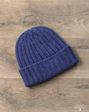 Cableami Cashmere 2x2 Rib Watch Cap - Denim Blue
