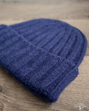 Cableami Cashmere 2x2 Rib Watch Cap - Denim Blue