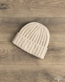 Cableami Cashmere 2x2 Rib Watch Cap - Light Beige