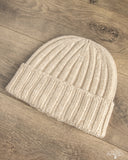 Cableami Cashmere 2x2 Rib Watch Cap - Light Beige
