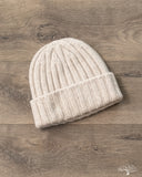 Cableami Cashmere 2x2 Rib Watch Cap - Light Beige