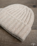 Cableami Cashmere 2x2 Rib Watch Cap - Light Beige