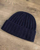 Cableami Cashmere 2x2 Rib Watch Cap - Navy
