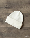 Cableami Linen-Like Cotton Watch Cap Double Rolled Cuff - White