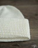 Cableami Linen-Like Cotton Watch Cap Double Rolled Cuff - White