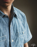 Flat Head FN-SCK-010S - 5oz Chambray Short-Sleeve Work Shirt - Blue