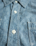 Flat Head FN-SCK-010S - 5oz Chambray Short-Sleeve Work Shirt - Blue