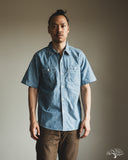 Flat Head FN-SCK-010S - 5oz Chambray Short-Sleeve Work Shirt - Blue