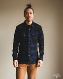 Flat Head FN-SNW-101LSP - Block Check Flannel Western Shirt - Indigo
