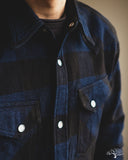 Flat Head FN-SNW-101LSP - Block Check Flannel Western Shirt - Indigo