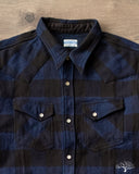 Flat Head FN-SNW-101LSP - Block Check Flannel Western Shirt - Indigo
