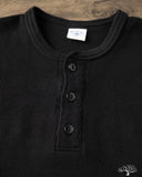 Flat Head FN-THLH-004 - Waffle Knit Henley Thermal - Black