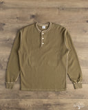 Flat Head FN-THLH-004 - Waffle Knit Henley Thermal - Olive