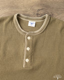 Flat Head FN-THLH-004 - Waffle Knit Henley Thermal - Olive