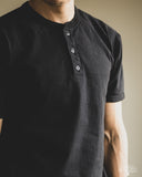 Flat Head FN-TSH-003 - Short-Sleeve Henley T-Shirt - Black
