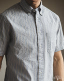 Gitman Vintage Japanese Organic Cotton Dobby Stripe Short Sleeve Button Down - Blue