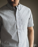 Gitman Vintage Japanese Organic Cotton Dobby Stripe Short Sleeve Button Down - White