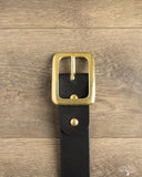 Iron Heart IHB-11-BLK Heavy Duty "Tochigi" Leather Belt with Brass Garrison Buckle - Black