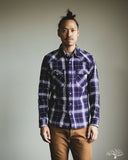 Iron Heart IHSH-439-PUR - 9oz Selvedge Flannel Check Western Shirt - Purple