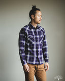 Iron Heart IHSH-439-PUR - 9oz Selvedge Flannel Check Western Shirt - Purple