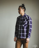 Iron Heart IHSH-439-PUR - 9oz Selvedge Flannel Check Western Shirt - Purple