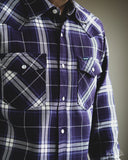 Iron Heart IHSH-439-PUR - 9oz Selvedge Flannel Check Western Shirt - Purple