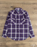 Iron Heart IHSH-439-PUR - 9oz Selvedge Flannel Check Western Shirt - Purple