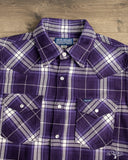 Iron Heart IHSH-439-PUR - 9oz Selvedge Flannel Check Western Shirt - Purple