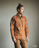 Iron Heart IHSH-442-ORA - 9oz Selvedge Flannel Check Work Shirt - Orange