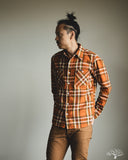 Iron Heart IHSH-442-ORA - 9oz Selvedge Flannel Check Work Shirt - Orange