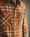 Iron Heart IHSH-442-ORA - 9oz Selvedge Flannel Check Work Shirt - Orange