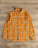 Iron Heart IHSH-442-ORA - 9oz Selvedge Flannel Check Work Shirt - Orange