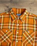 Iron Heart IHSH-442-ORA - 9oz Selvedge Flannel Check Work Shirt - Orange