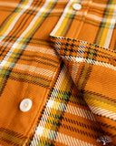 Iron Heart IHSH-442-ORA - 9oz Selvedge Flannel Check Work Shirt - Orange