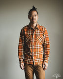 Iron Heart IHSH-442-ORA - 9oz Selvedge Flannel Check Work Shirt - Orange