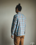Iron Heart IHSH-442-SAX - 9oz Selvedge Flannel Check Work Shirt - Sax Blue