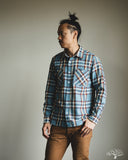 Iron Heart IHSH-442-SAX - 9oz Selvedge Flannel Check Work Shirt - Sax Blue