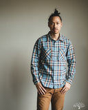 Iron Heart IHSH-442-SAX - 9oz Selvedge Flannel Check Work Shirt - Sax Blue
