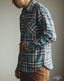 Iron Heart IHSH-442-SAX - 9oz Selvedge Flannel Check Work Shirt - Sax Blue