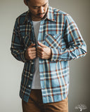 Iron Heart IHSH-442-SAX - 9oz Selvedge Flannel Check Work Shirt - Sax Blue