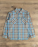 Iron Heart IHSH-442-SAX - 9oz Selvedge Flannel Check Work Shirt - Sax Blue