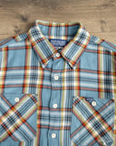 Iron Heart IHSH-442-SAX - 9oz Selvedge Flannel Check Work Shirt - Sax Blue
