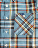 Iron Heart IHSH-442-SAX - 9oz Selvedge Flannel Check Work Shirt - Sax Blue