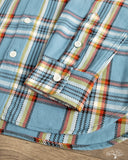 Iron Heart IHSH-442-SAX - 9oz Selvedge Flannel Check Work Shirt - Sax Blue