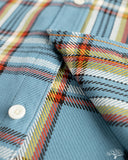 Iron Heart IHSH-442-SAX - 9oz Selvedge Flannel Check Work Shirt - Sax Blue