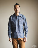 Iron Heart IHSH-13-BLU - 10oz Selvedge Chambray Single Yoke Western Shirt - Blue