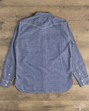 Iron Heart IHSH-13-BLU - 10oz Selvedge Chambray Single Yoke Western Shirt - Blue