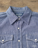 Iron Heart IHSH-13-BLU - 10oz Selvedge Chambray Single Yoke Western Shirt - Blue